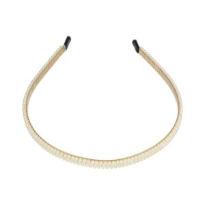 Haarband Diadeem 0,8cm – 3 Rijen Kleine Parelkralen – Metaal – Goud Creme
