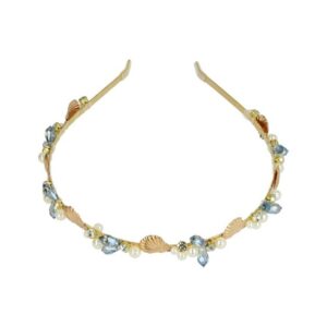 Haarband Diadeem 1cm – Schelp Figuurtjes – Pareltjes & Facetkralen – Grijs Goud Wit