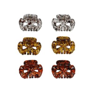 Haarspeld Haarklemmen 2,5cm – Strikvorm met Gevlekt Patroon – Bruin Transparant – Set van 6