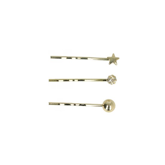 2116870653 Haarspeld schuifspeldjes - Ster bol strass 4cm - Goud - Set van 3