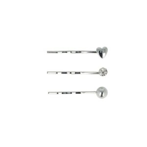 Haarspeld schuifspeldjes - Hart bol strass 4cm - Zilver - Set van 3