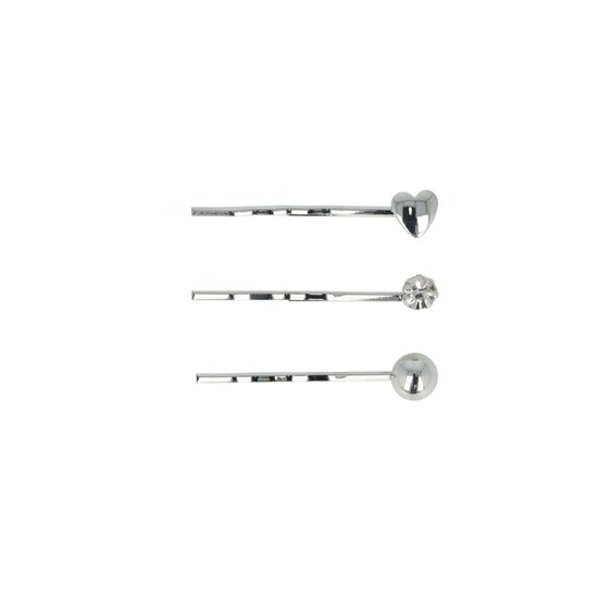 2116896162 Haarspeld schuifspeldjes - Hart bol strass 4cm - Zilver - Set van 3