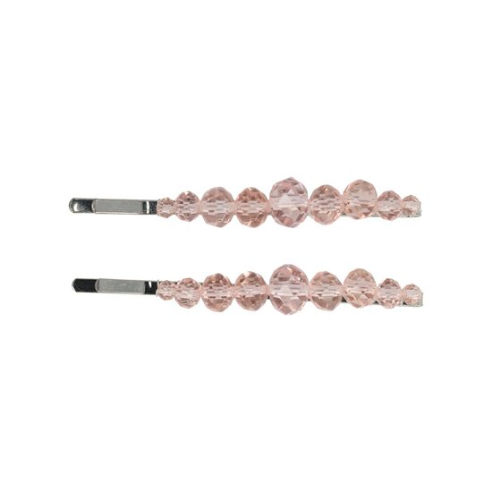 2117033892 Haarspeld schuifspeldjes - Kralen rond facet 7cm -Roze - Set van 2
