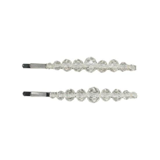 2117040363 Haarspeld schuifspeldjes - Kralen rond facet 7cm -Transparant - Set van 2