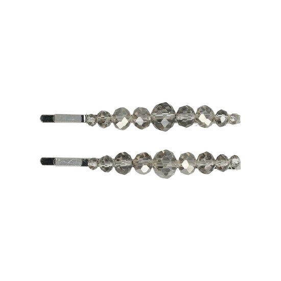 2117040408 Haarspeld schuifspeldjes - Kralen rond facet 7cm - Grijs - Set van 2