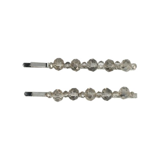 2117083947 Haarspeld schuifspeldjes - Kralen duo facet 7cm - Grijs - Set van 2