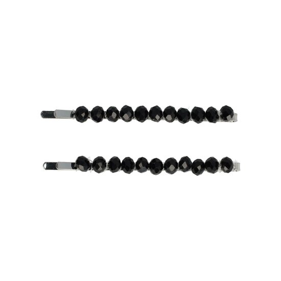 2117308668 Haarspeld schuifspeldjes - Recht kralen 7cm - Zwart - Set van 2