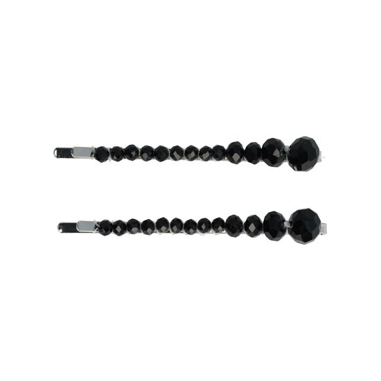 2117642304 Haarspeld schuifspeldjes - Kralen bol facet 7cm - Zwart - Set van 2
