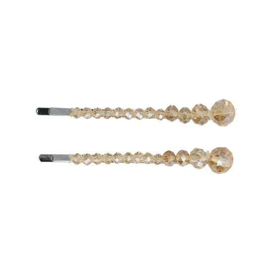 2117643243 Haarspeld schuifspeldjes - Kralen bol facet 7cm - Champagne - Set van 2