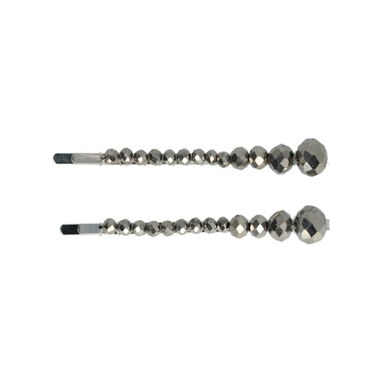 2117643255 Haarspeld schuifspeldjes - Kralen bol facet 7cm - Grijs - Set van 2