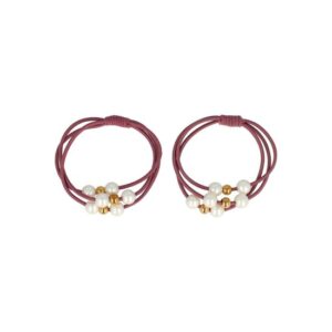 Haarelastieken – Glanzende & Parelkralen - Paars Wit Goud - Set van 2