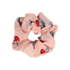 Haarelastiek Scrunchie – Kersenprint – Gladde Stof – Rood Roze