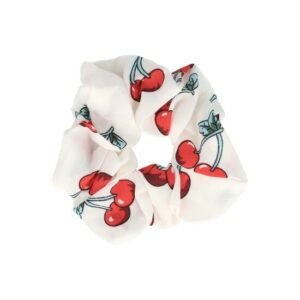 Haarelastiek Scrunchie – Kersenprint – Gladde Stof – Rood Wit
