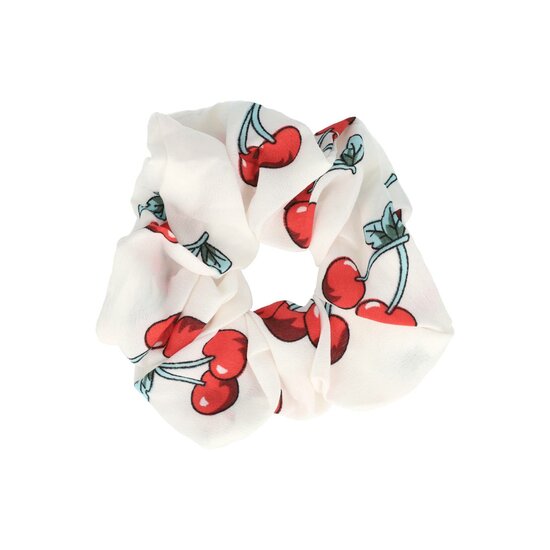 2119867467 Haarelastiek Scrunchie – Kersenprint – Gladde Stof – Rood Wit