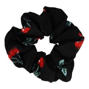 Haarelastiek Scrunchie – Kersenprint – Gladde Stof – Rood Zwart