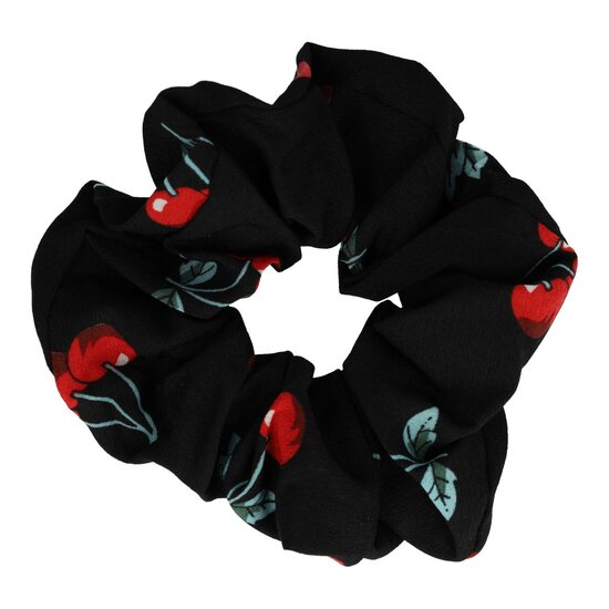 2119867473 Haarelastiek Scrunchie – Kersenprint – Gladde Stof – Rood Zwart