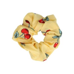 Haarelastiek Scrunchie – Kersenprint – Gladde Stof – Rood Geel
