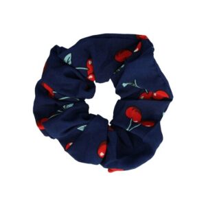 Haarelastiek Scrunchie – Kersenprint – Gladde Stof – Rood Blauw