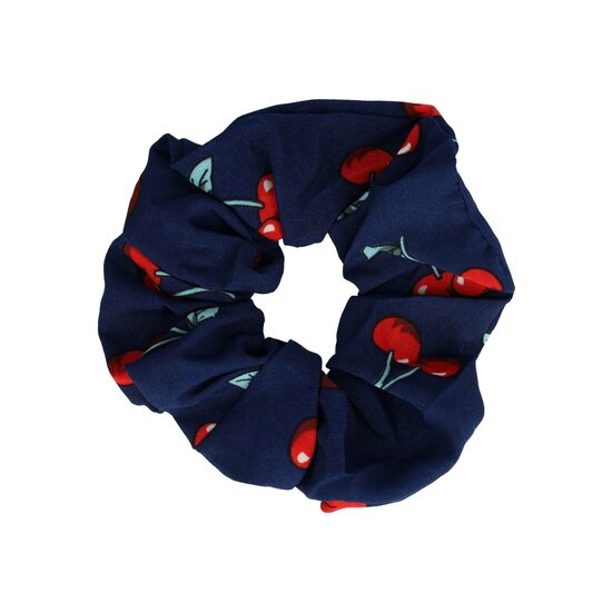 2119869924 Haarelastiek Scrunchie – Kersenprint – Gladde Stof – Rood Blauw