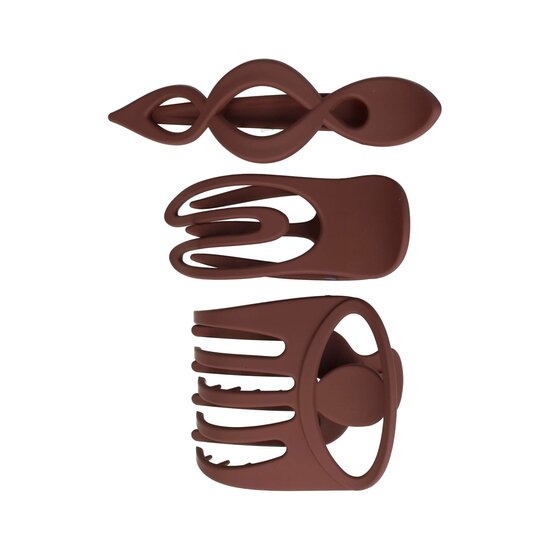 2120049267 Haarspeld Haarklemmen 8cm-11cm – XL Fantasievorm – Paars Bruin – Set van 3