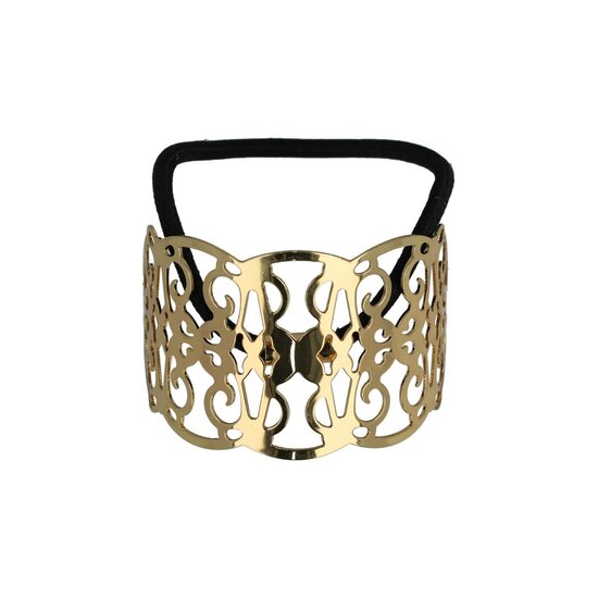 2120061384 Haarelastiek – Cuff 6cm – Opengewerkt Ornament – Metaalaccent – Zwart Goud