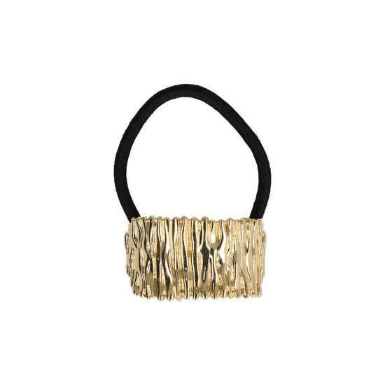 2120101428 Haarelastiek – Cuff 4cm – Recht Ribbel-Ornament – Metaalaccent – Zwart Goud