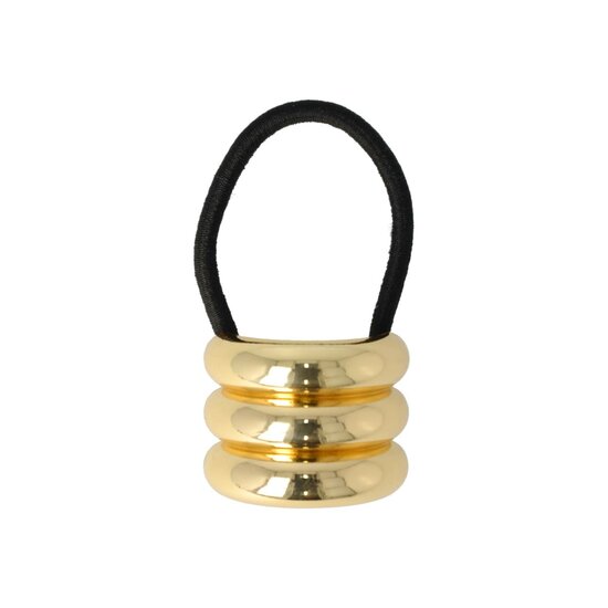 2120101443 Haarelastiek – Cuff 4cm – Ringen-Ornament – Metaalaccent – Zwart Goud