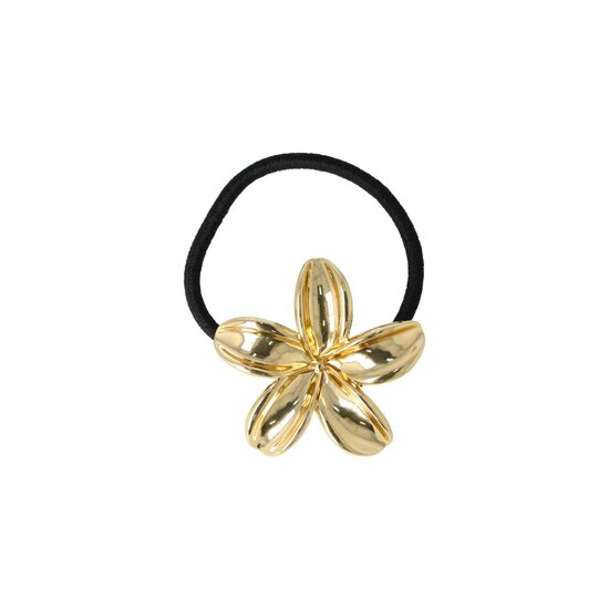 2120355936 Haarelastiek – Cuff 5cm – Lelie Bloem Ornament – Metaalaccent – Zwart Goud