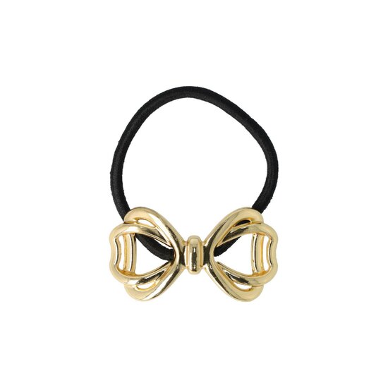 2120356725 Haarelastiek – Cuff 5cm – Strik Ornament – Metaalaccent – Zwart Goud