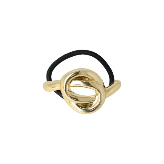 2120357109 Haarelastiek – Cuff 6cm – Knoop Ornament – Metaalaccent – Zwart Goud