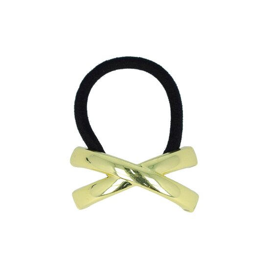 2121677862 Haarelastiek – Cuff 5cm – Kruis Ornament – Metaalaccent – Zwart Goud