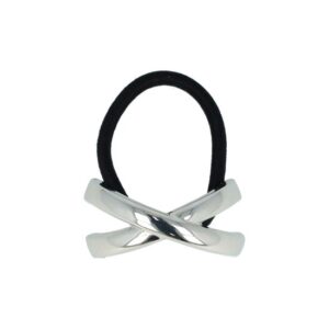 Haarelastiek – Cuff 5cm – Kruis Ornament – Metaalaccent – Zwart Zilver