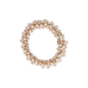 Haarelastiek – Bedekt met Facetkralen & Parelkralen – Roze Wit