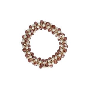 Haarelastiek – Bedekt met Facetkralen & Parelkralen – Bruin Wit