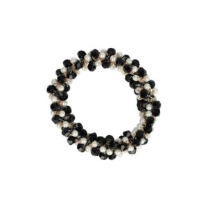 Haarelastiek – Bedekt met Facetkralen & Parelkralen – Zwart Wit