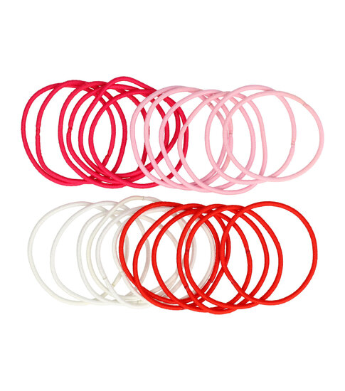 2123226060 Haarelastieken basic - Dun zonder metaal – Rood wit roze - Set van 24