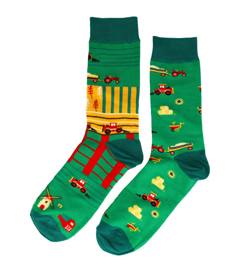 2124271887 Sokken katoen - boerderij print - groen geel - maat 38-45