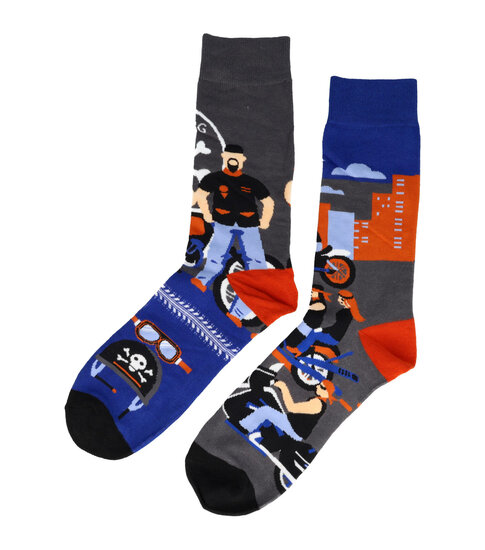 2124272028 Sokken Katoen - Motorrijder Print - Grijs Blauw – Maat 38-45