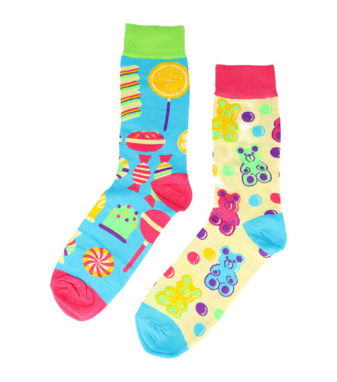 2124273834 Sokken Katoen - Snoepjes Print - Roze Blauw - Maat 38-45