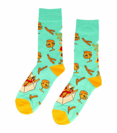 2125085640 Sokken Katoen - Fastfood Print - Groen Oranje - Maat 36-43