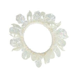 Haarelastiek – Bedekt met Schelpen & Bladeren Kralen – Transparant Wit