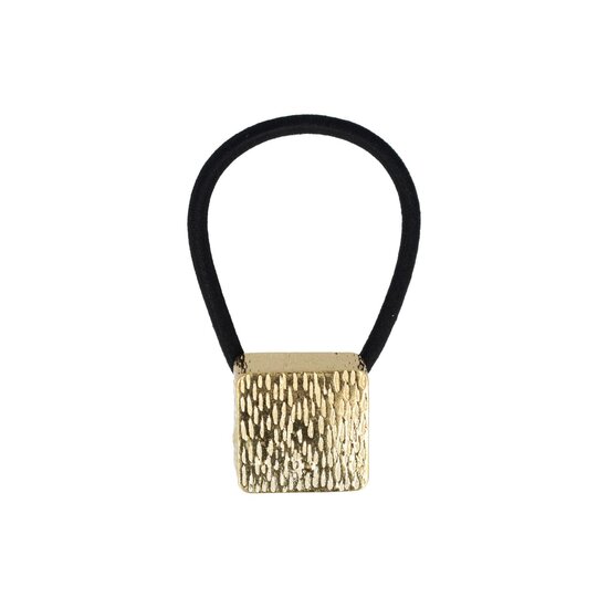 2125762749 Haarelastiek – Cuff 2cm – Vierkant Ornament – Metaalaccent – Zwart Goud