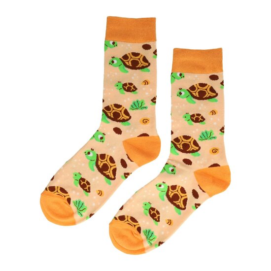 2129195706 Sokken katoen - Schildpad print - oranje - maat 36-43