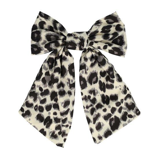 2129318232 Haarspeld Duckklem 18cm – Strik – Panterprint – Zwart Creme Grijs