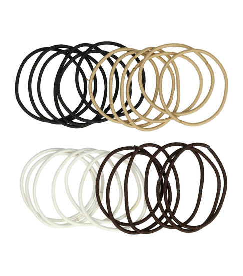 2136657246 Haarelastieken basic - Dun zonder metaal - Zwart wit beige bruin - Set van 24