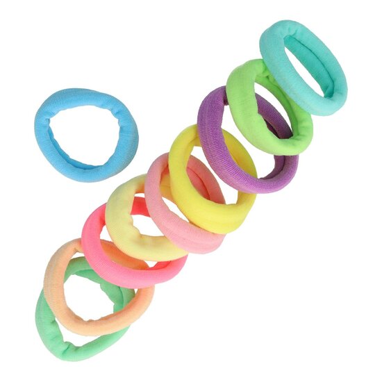 2136674211 Haarelastieken basic - Endless Multicolor Mix - Blauw geel paars roze groen - Set van 10