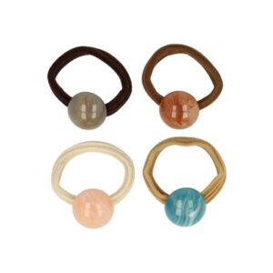 Haarelastieken – Kraal 2cm – Cirkel Ornament – Kunststof – Multicolor Bruin – Set van 4