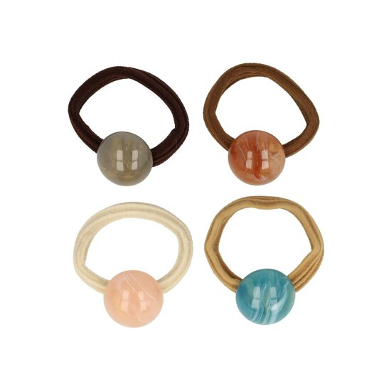 2137412409 Haarelastieken – Kraal 2cm – Cirkel Ornament – Kunststof – Multicolor Bruin – Set van 4