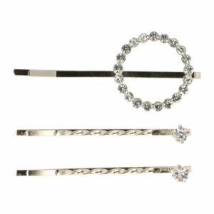 Haarspeld schuifspeldjes - Cirkel strass steentjes 5cm - Zilver - Set van 3