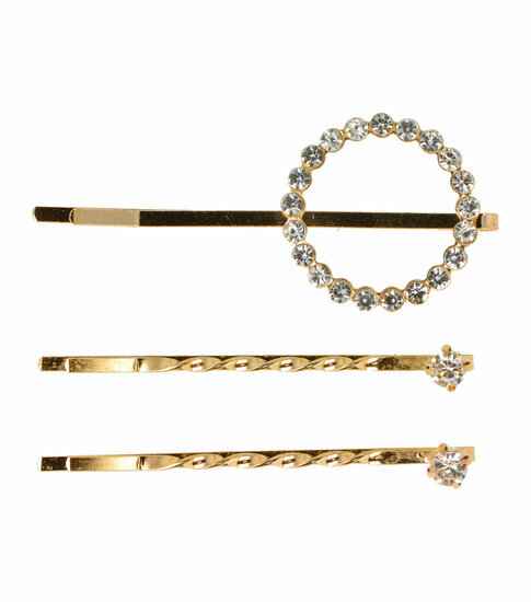 2144810178 Haarspeld schuifspeldjes - Cirkel strass steentjes 5cm - Goud - Set van 3